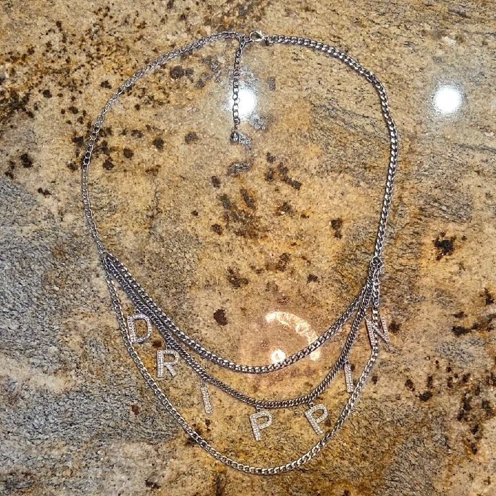 Silver Chain Necklace with 'DRIPPIN' Letters